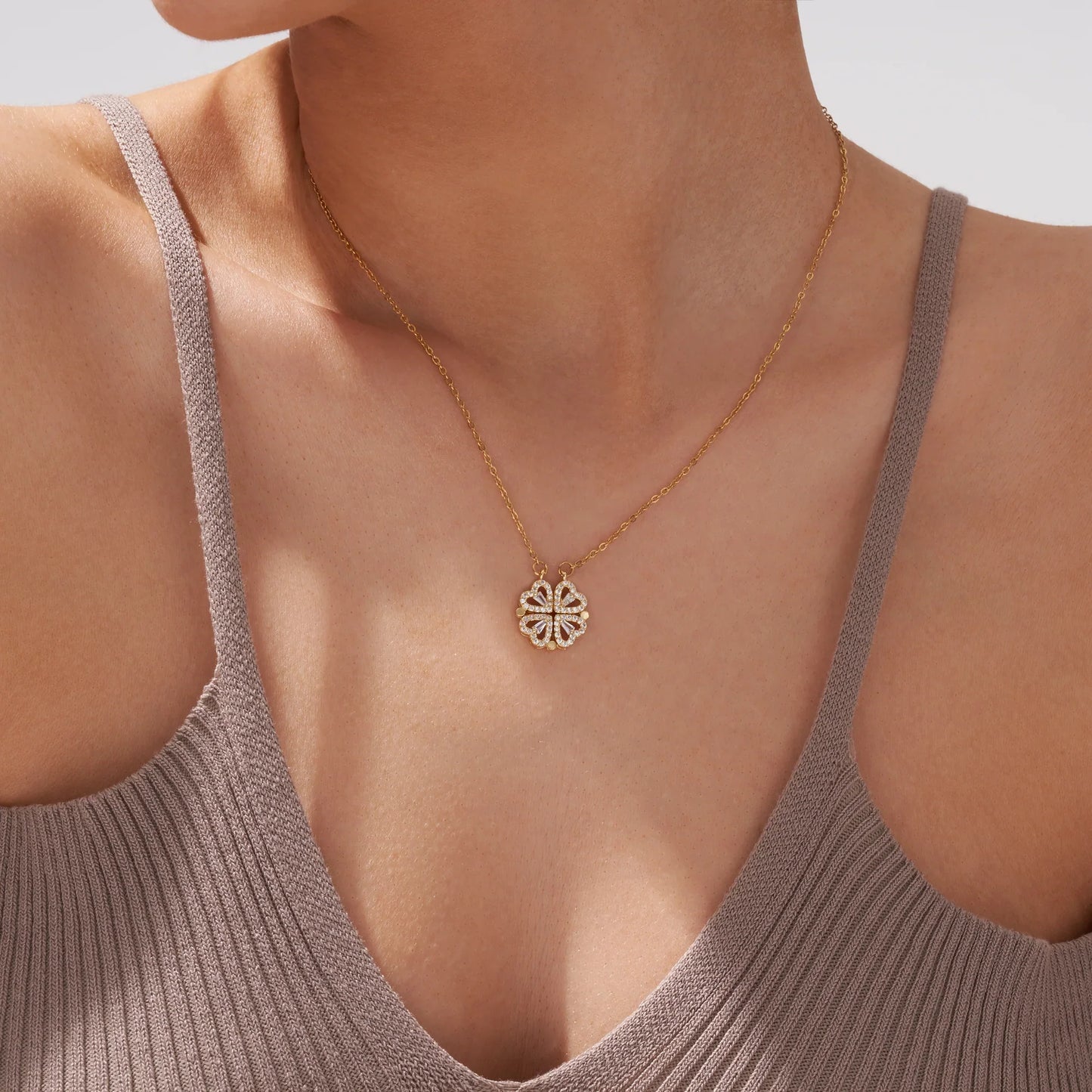 Lucky Heart Necklace – 2-in-1 Clover & Heart Pendant