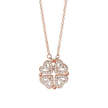 🍀 Lucky Heart Necklace – 2-in-1 Clover & Heart Pendant | Symbol of Love & Good Fortune ✨