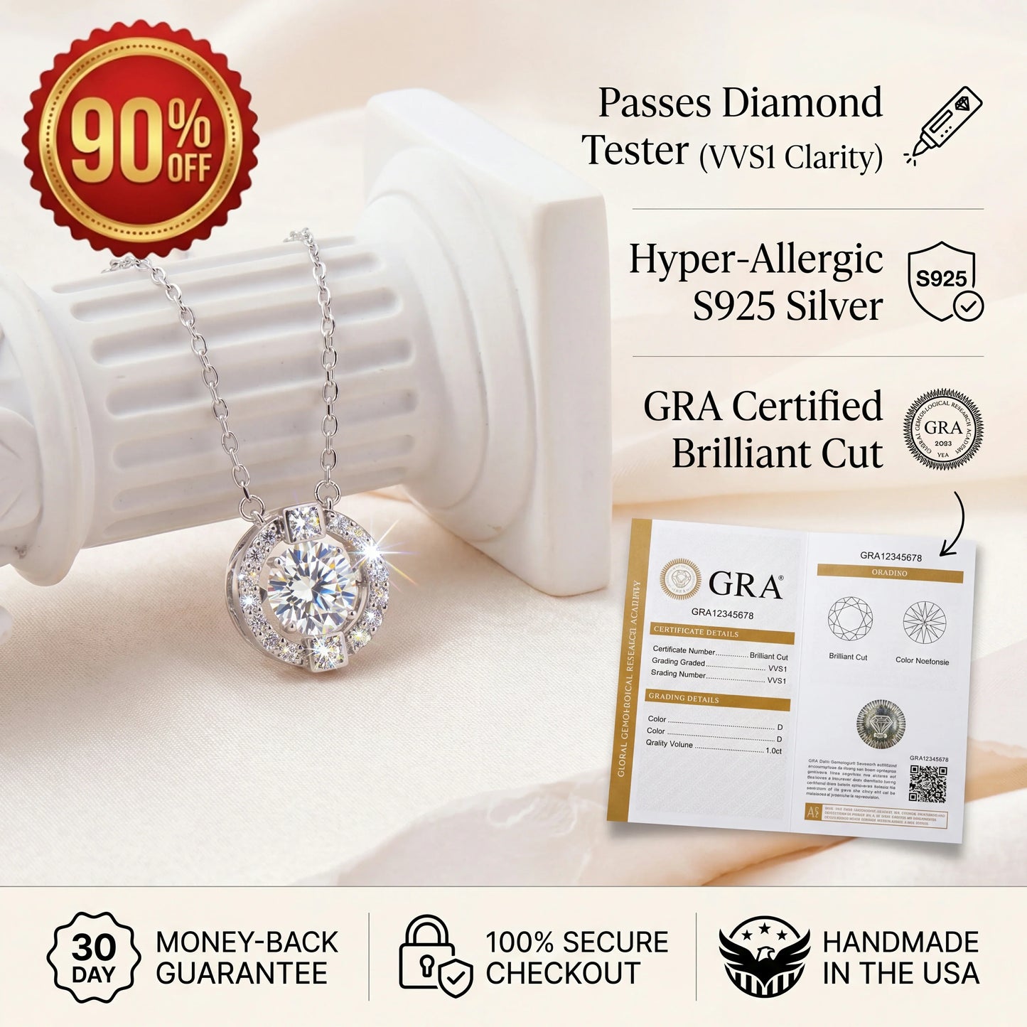 🔥 90% OFF TODAY:  The "Beating Heart" 1-Carat Moissanite Solitaire Necklace💎
