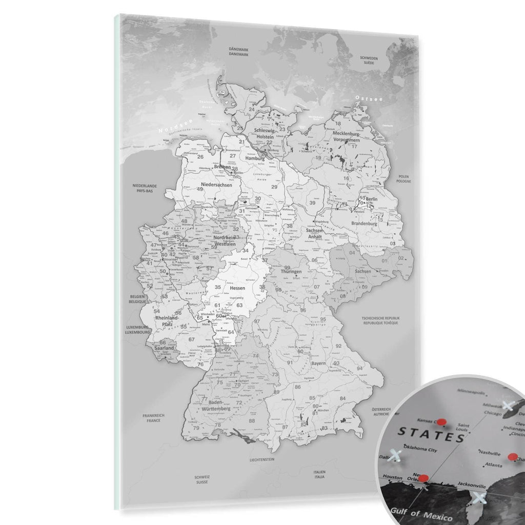 Magnetisches Glasbild - Deutschlandkarte Hellgrau